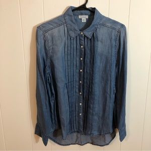 Sundance Chambray Denim Blue Pleated Snap Up Shirt PM